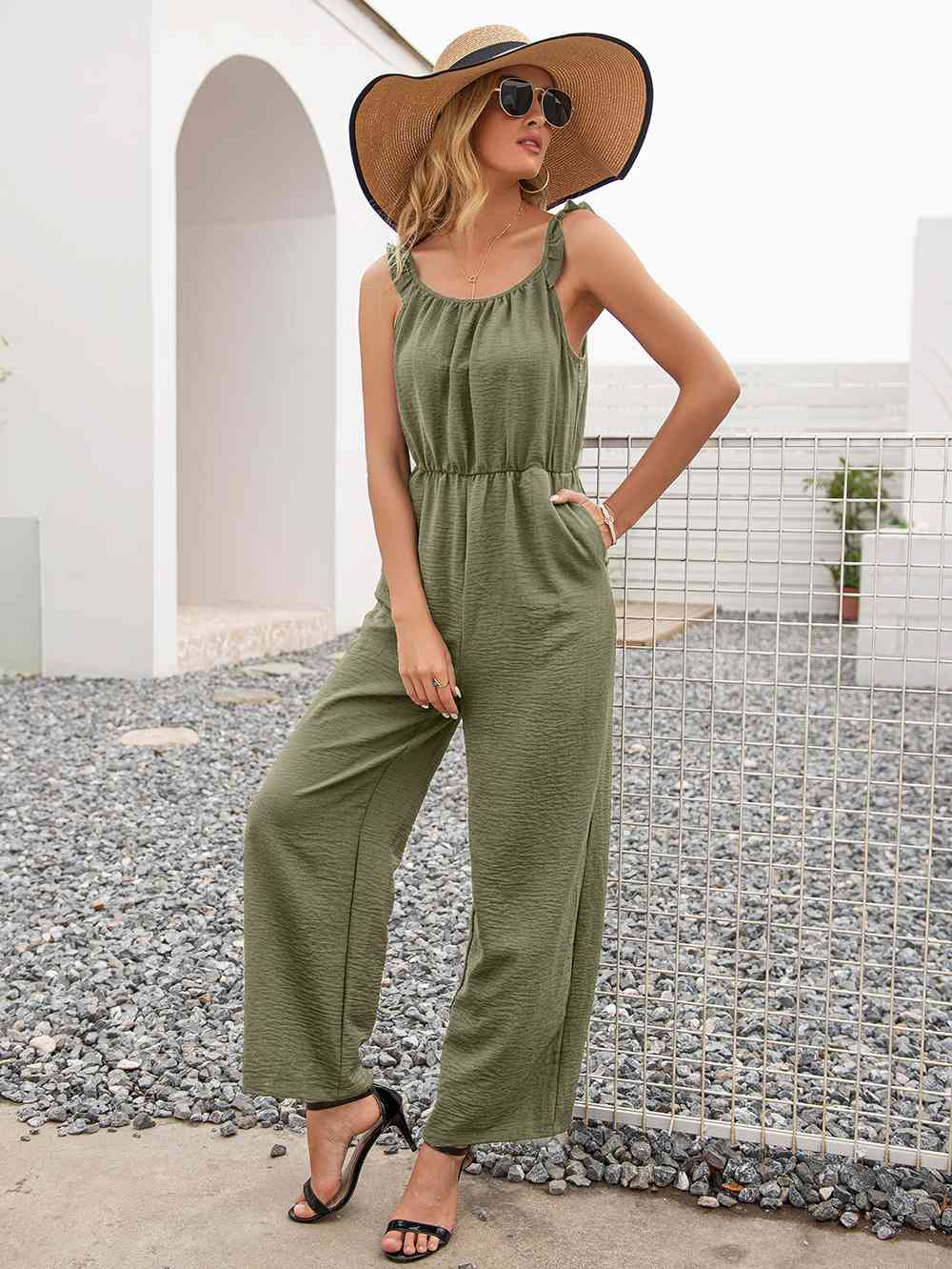 Round Neck Sleeveless Jumpsuit with Pockets - TRENDMELO