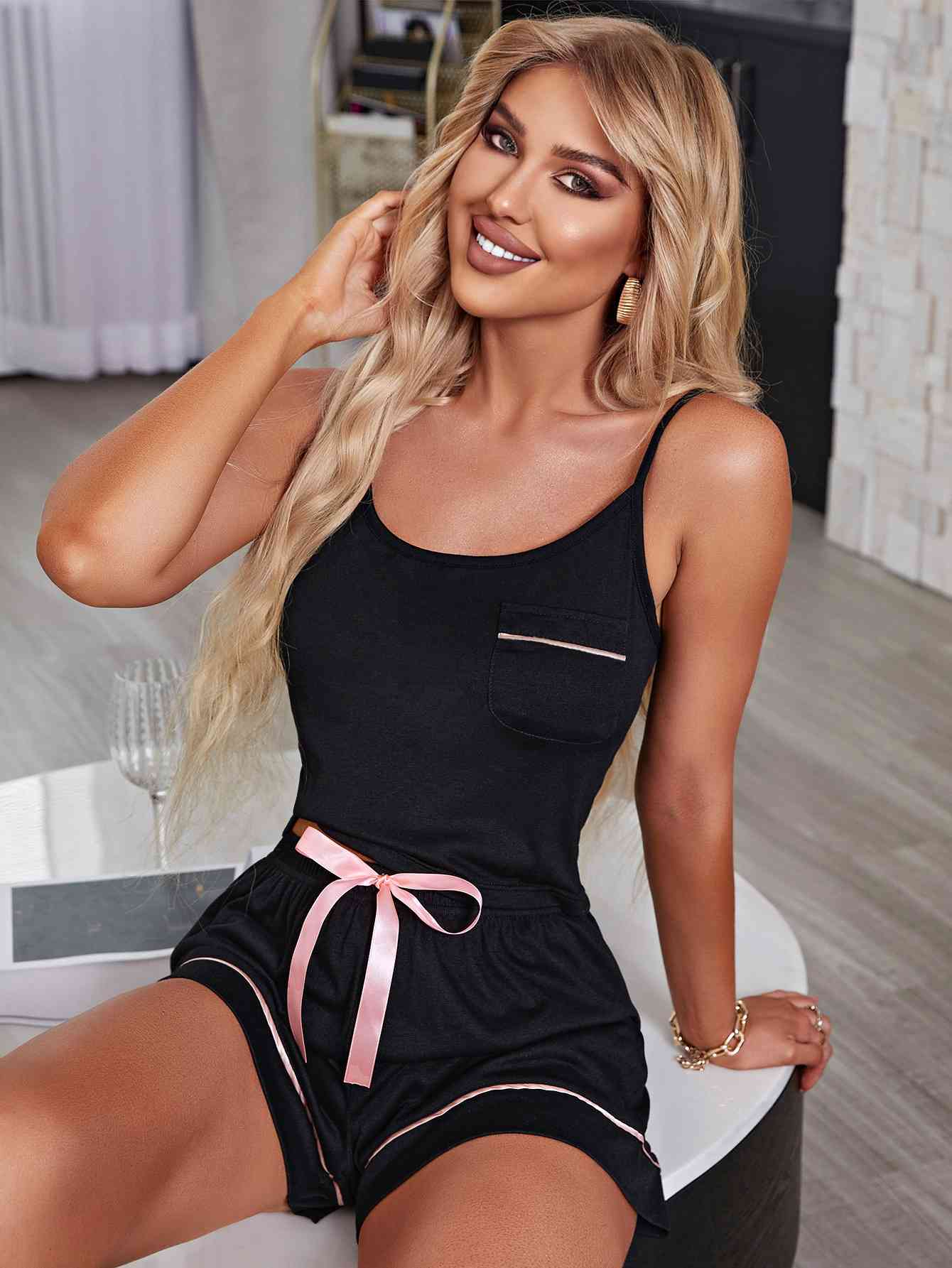 Contrast Cami and Shorts Lounge Set - TRENDMELO