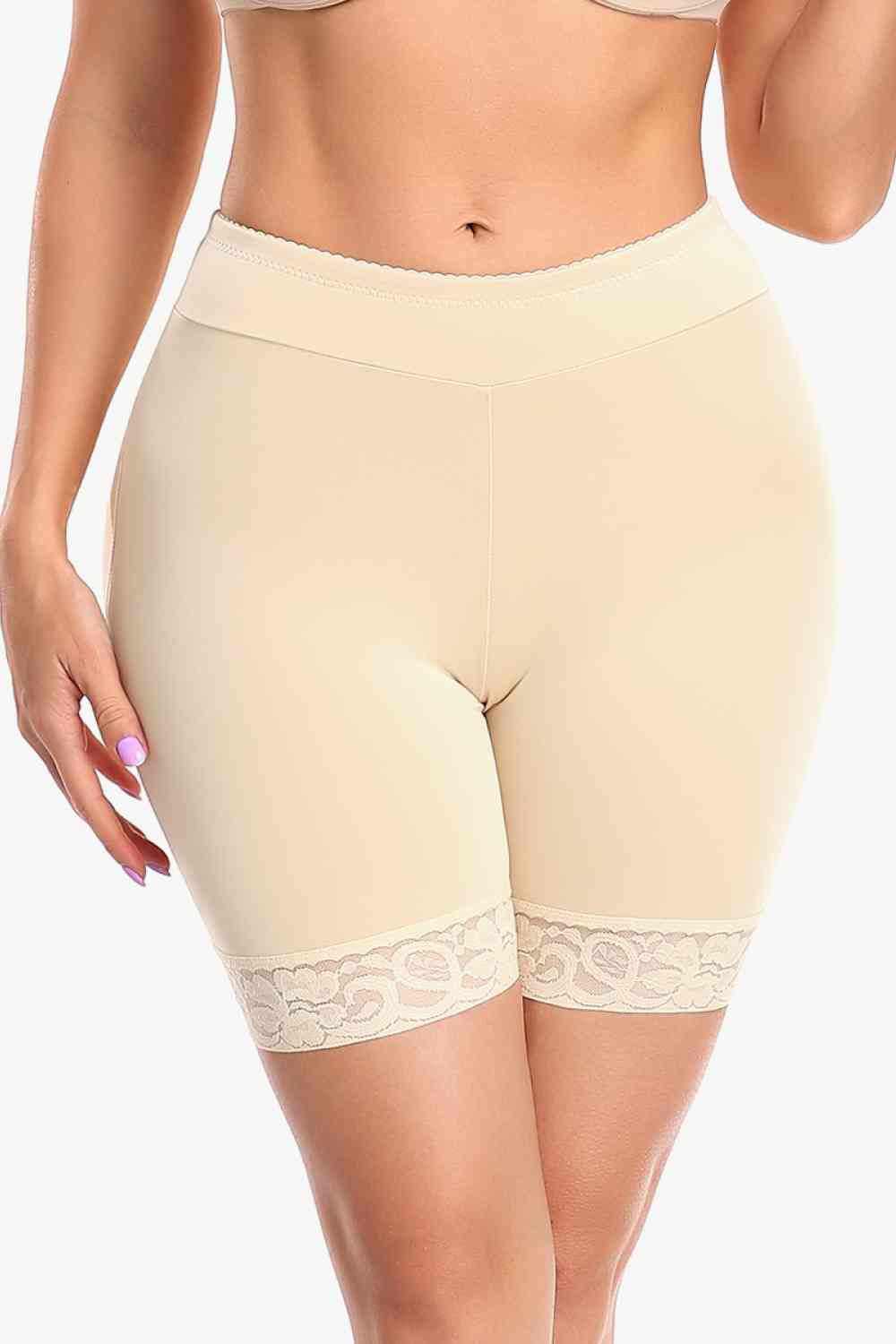 Full Size Lace Trim Lifting Pull-On Shaping Shorts - TRENDMELO