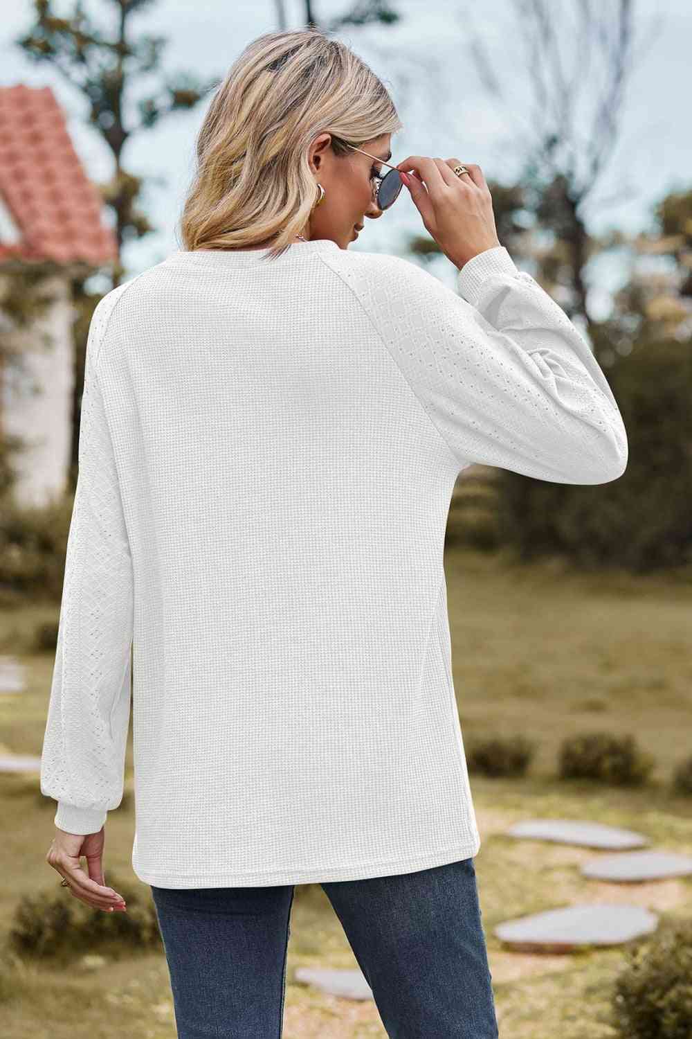 Round Neck Raglan Sleeve Sweatshirt - TRENDMELO