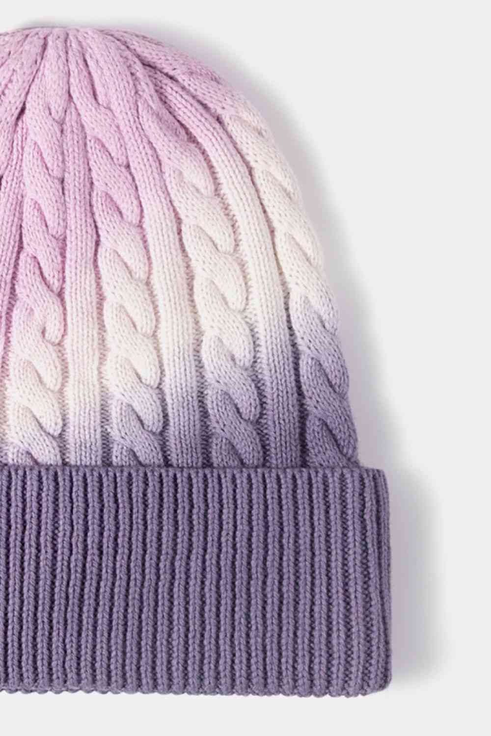 Contrast Tie-Dye Cable-Knit Cuffed Beanie - TRENDMELO