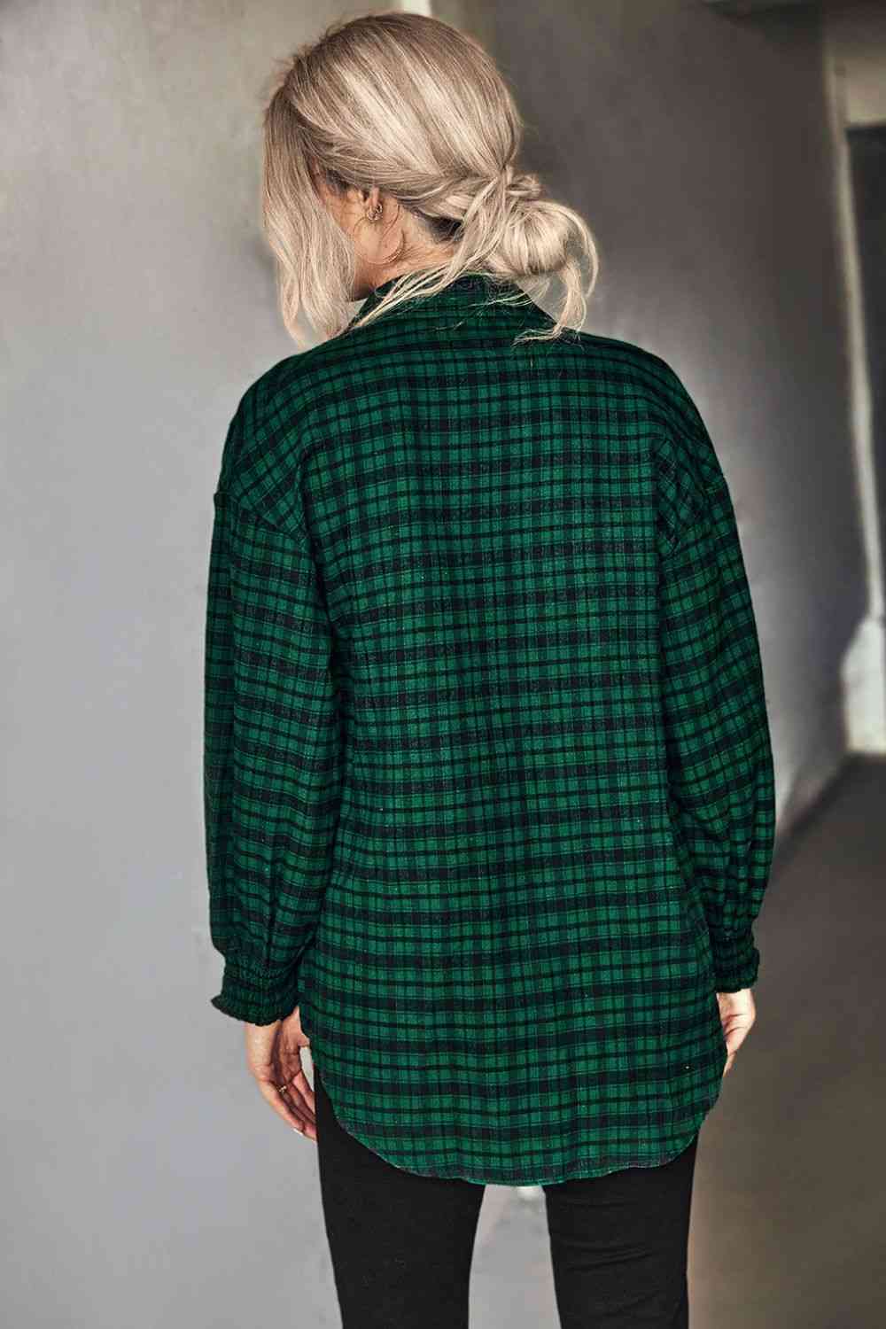 Plaid Button Front Dropped Shoulder Shirt - TRENDMELO