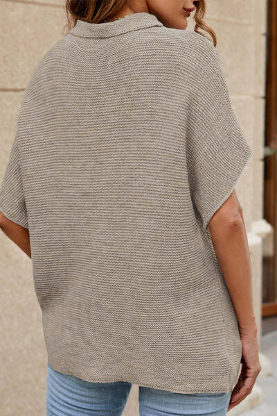 Mock Neck Short Sleeve Sweater - TRENDMELO