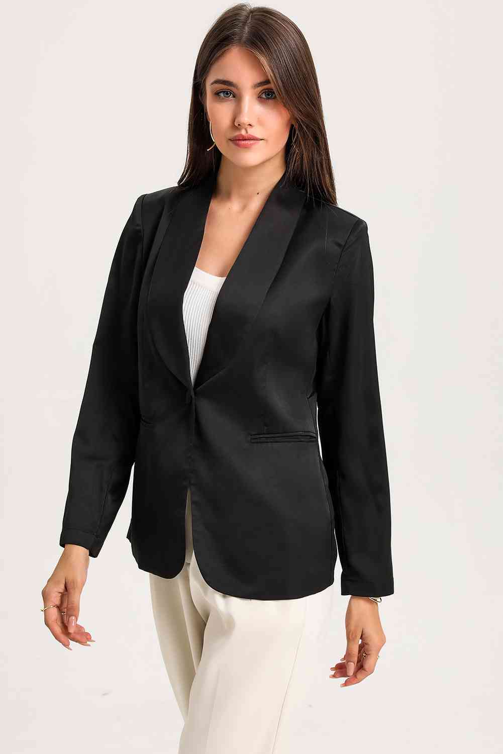 Long Sleeve Shawl Collar Blazer - TRENDMELO