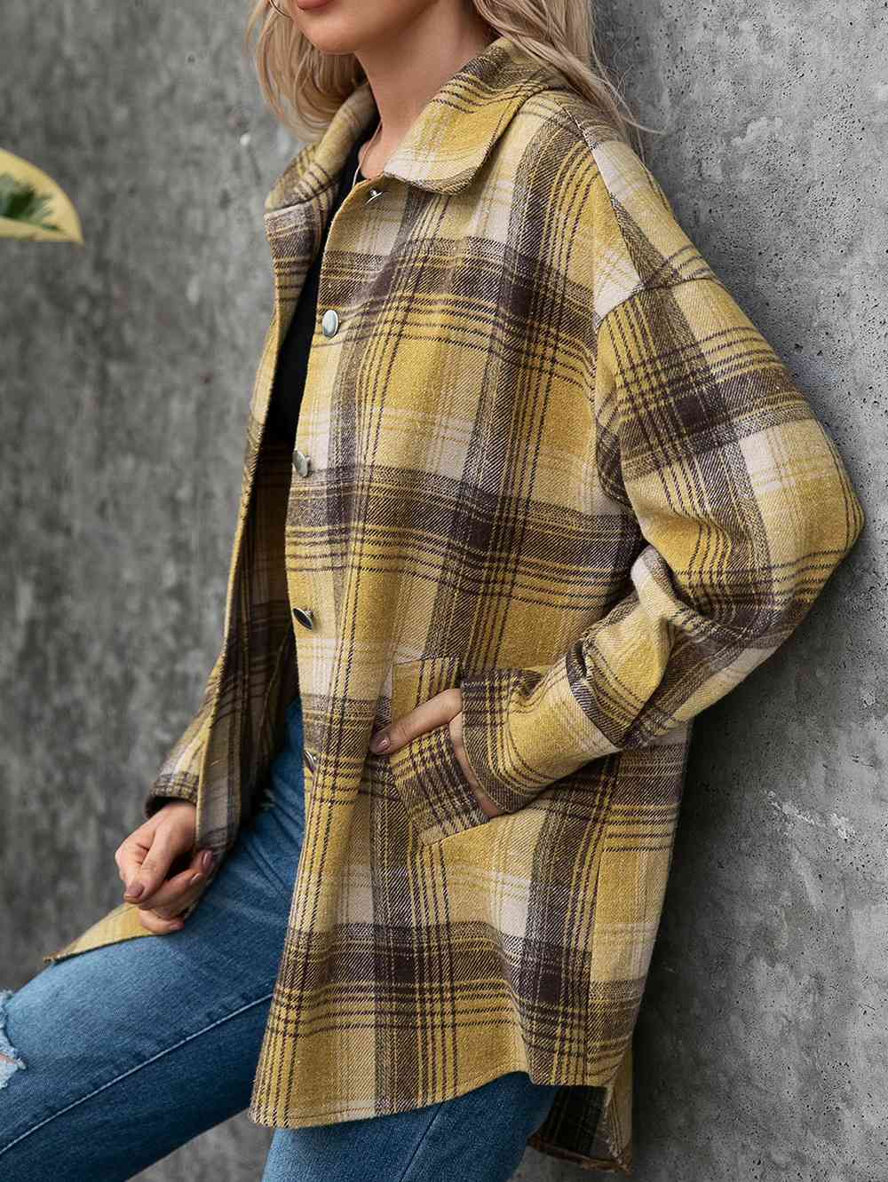 Plaid Collared Neck Long Sleeve Shirt - TRENDMELO