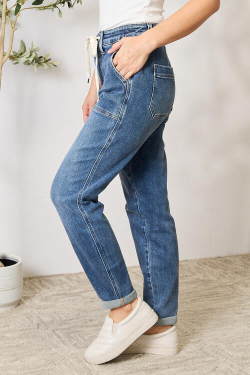 Judy Blue Full Size High Waist Drawstring Denim Jeans - TRENDMELO