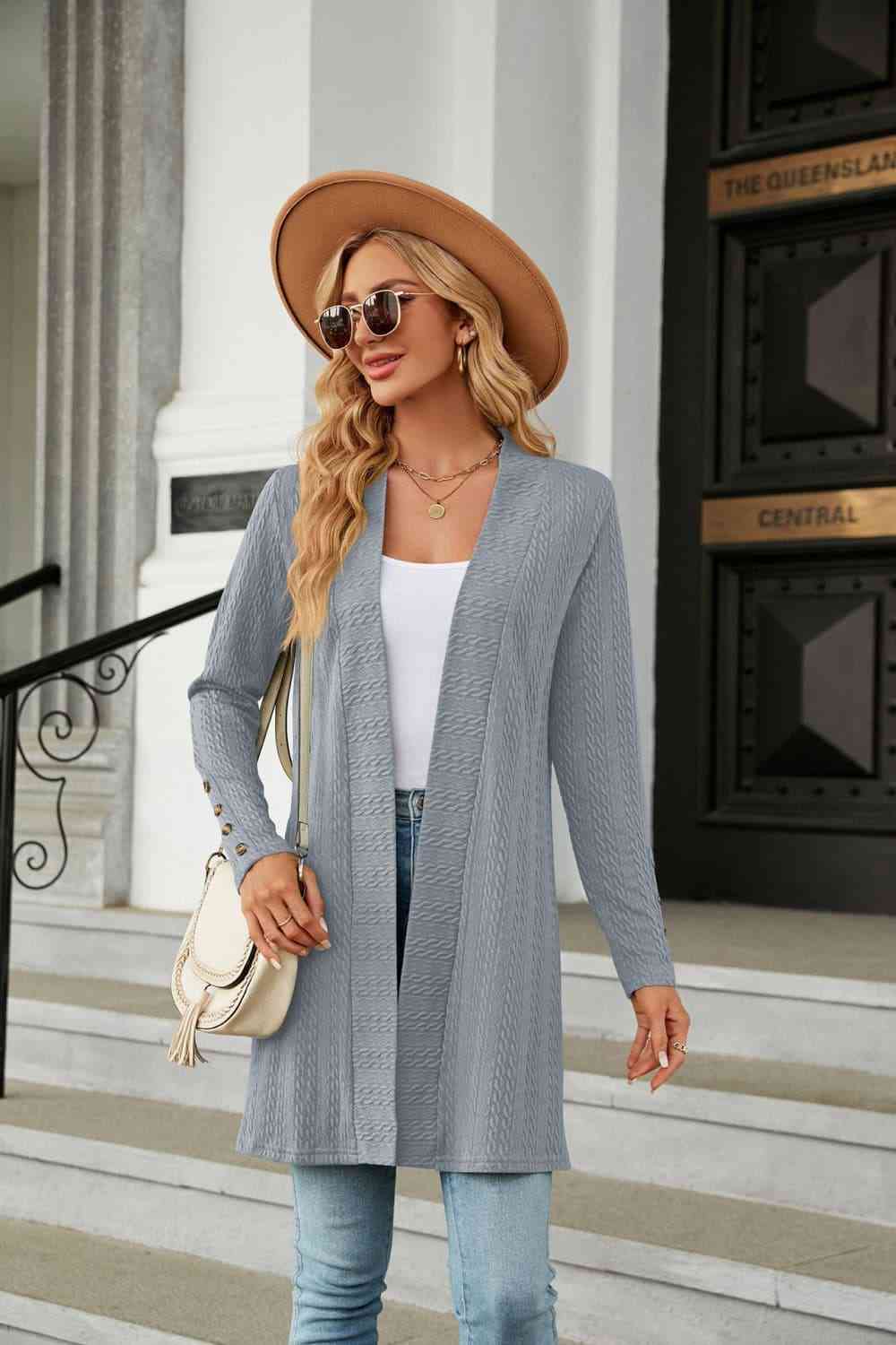 Long Sleeve Open Front Cardigan - TRENDMELO