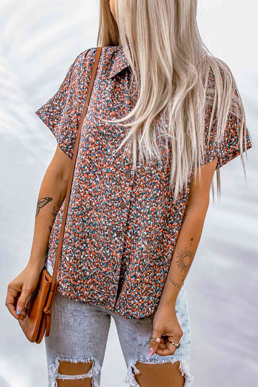 Ditsy Floral Button-Up Short Sleeve Shirt - TRENDMELO