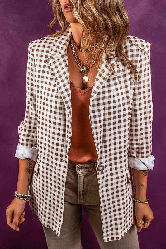 Plaid Lapel Collar Blazer - TRENDMELO