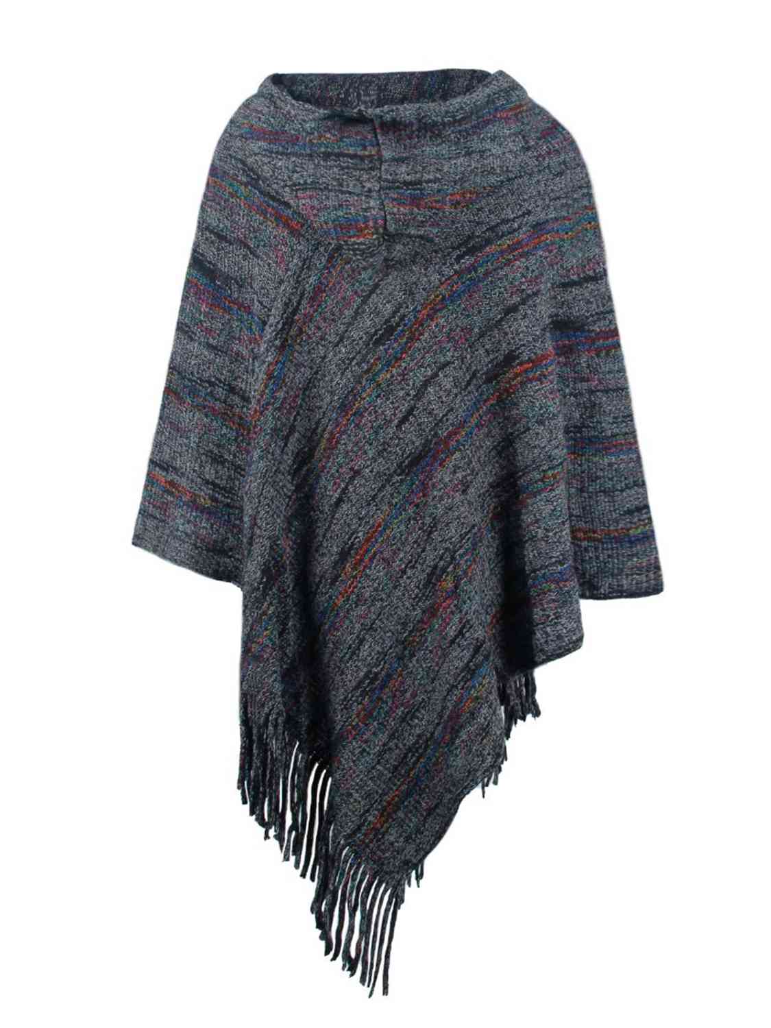 Fringe Hem Hooded Poncho - TRENDMELO