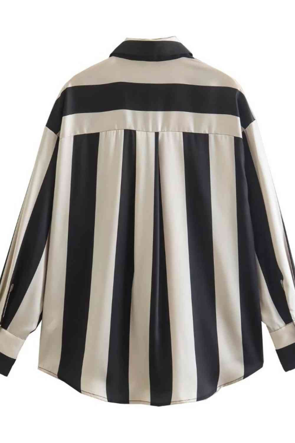 Striped Dropped Shoulder Shirt - TRENDMELO