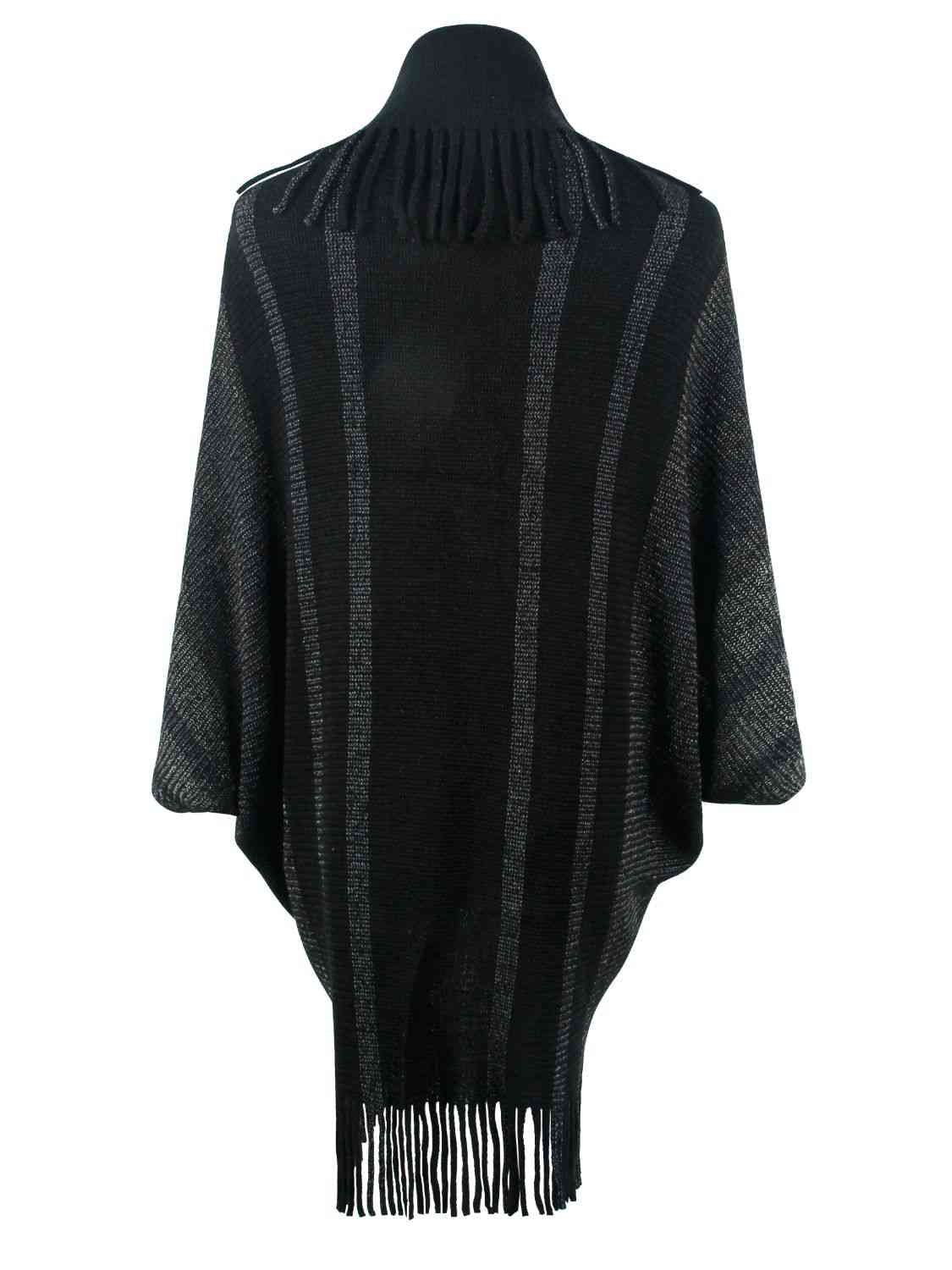 Fringe Detail Open Front Poncho - TRENDMELO