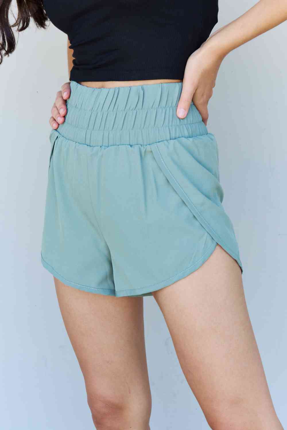 Ninexis Stay Active High Waistband Active Shorts in Pastel Blue - TRENDMELO