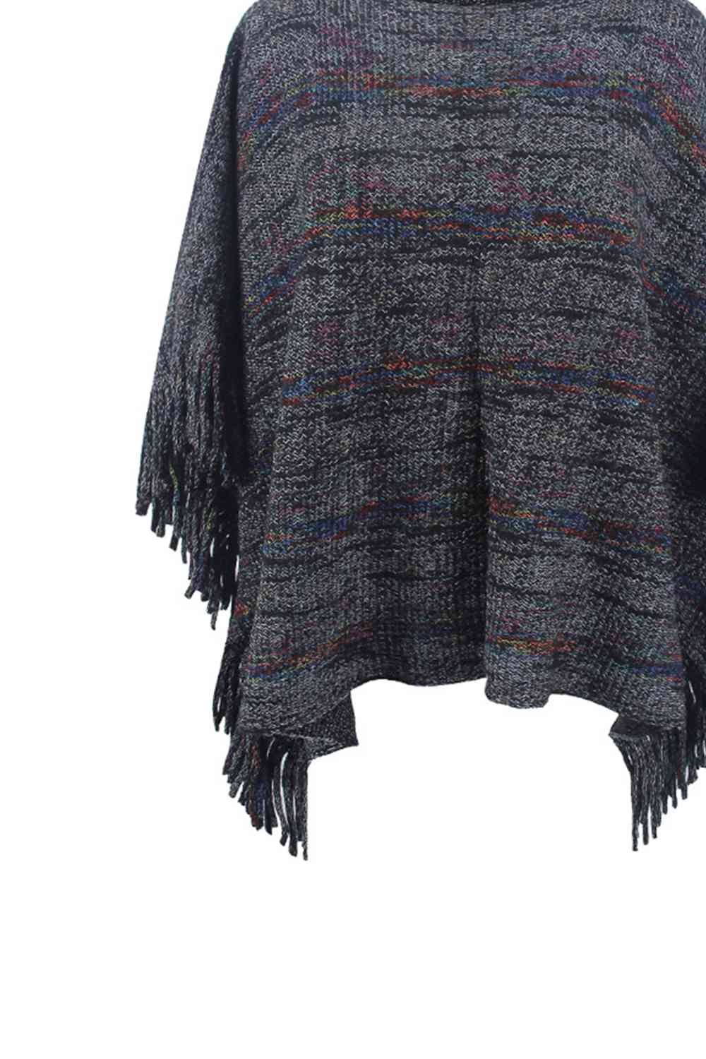 Round Neck Fringe Detail Sleeve Poncho - TRENDMELO