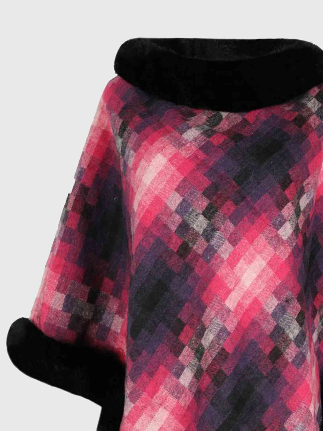 Faux Fur Trim Poncho - TRENDMELO