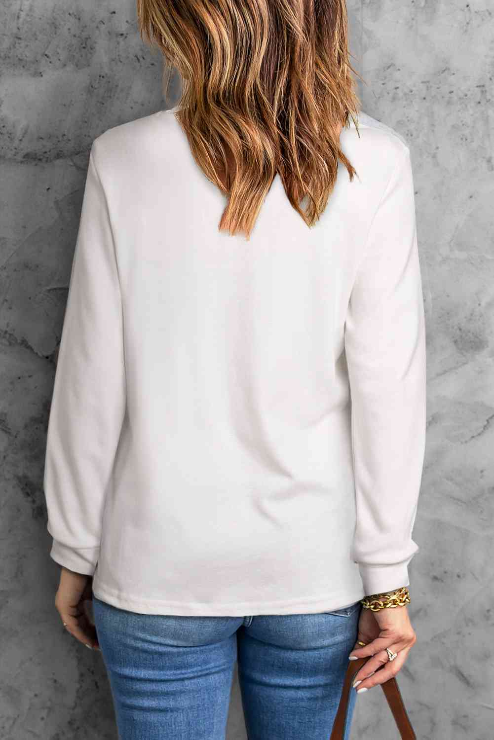 Round Neck Long Sleeve Top - TRENDMELO