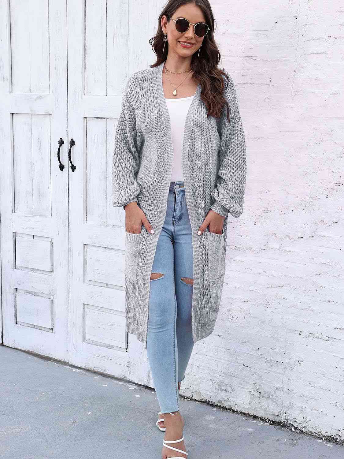 Open Front Longline Cardigan with Pockets - TRENDMELO