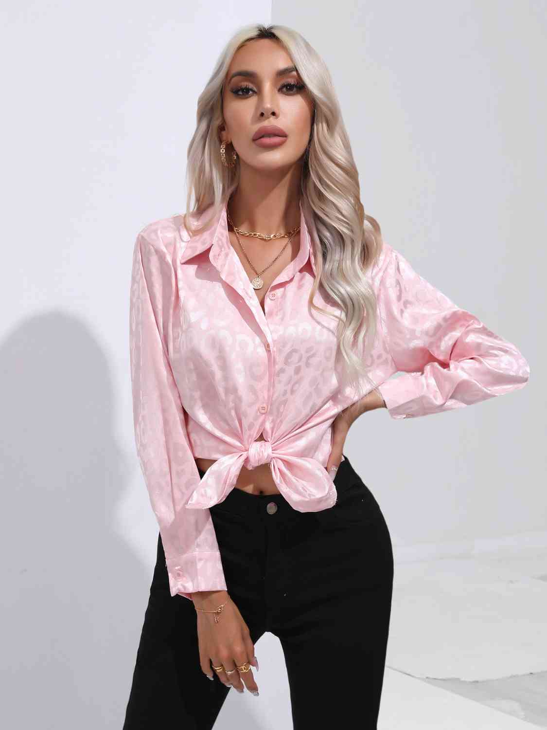 Printed Collared Neck Buttoned Shirt - TRENDMELO