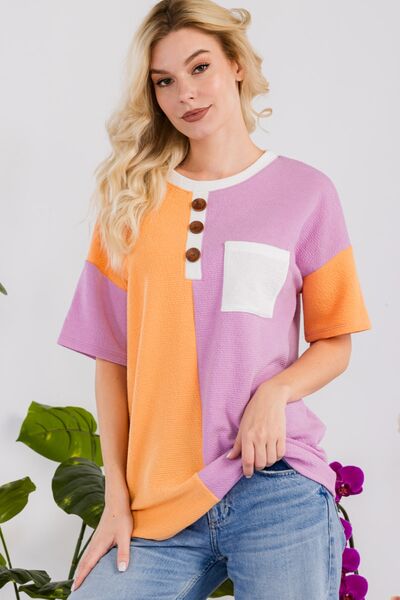 Celeste Full Size Color Block Short Sleeve T-Shirt - TRENDMELO