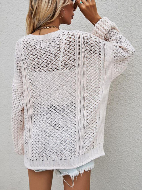 Openwork Button Front Cardigan - TRENDMELO