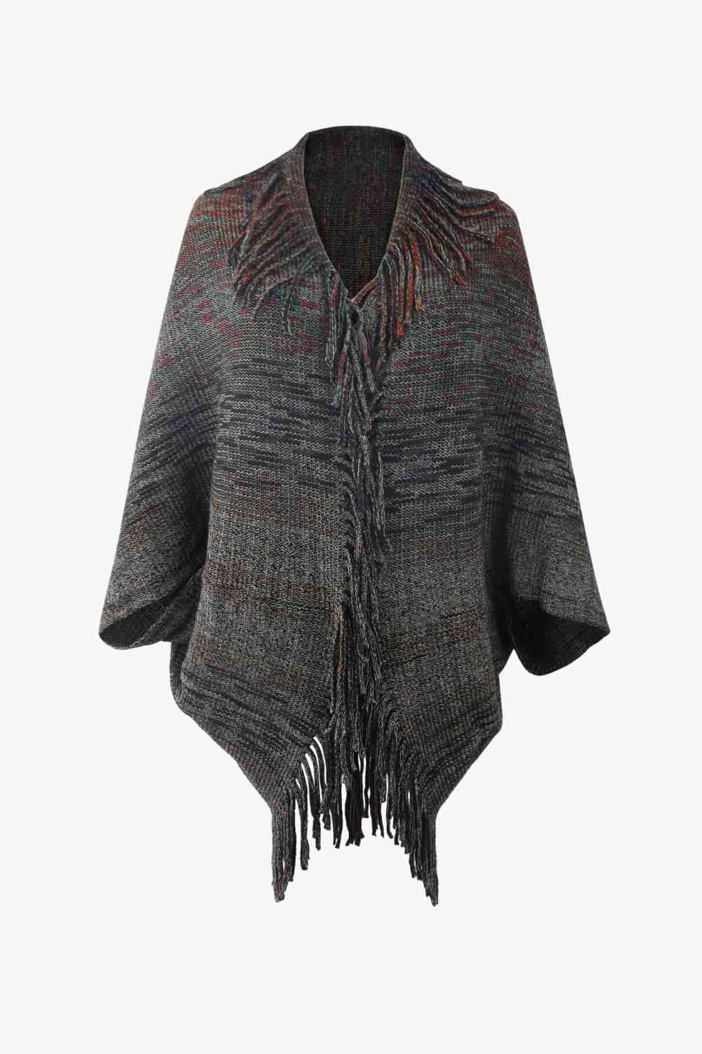 Multicolored Fringe Trim Poncho - TRENDMELO