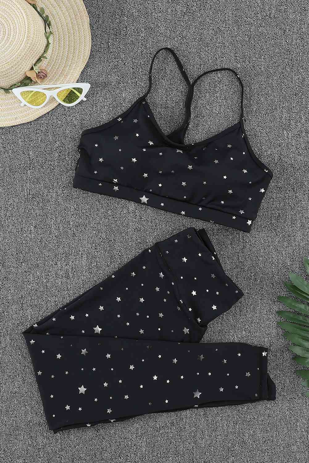 Star Print Sports Bra and Leggings Set - TRENDMELO