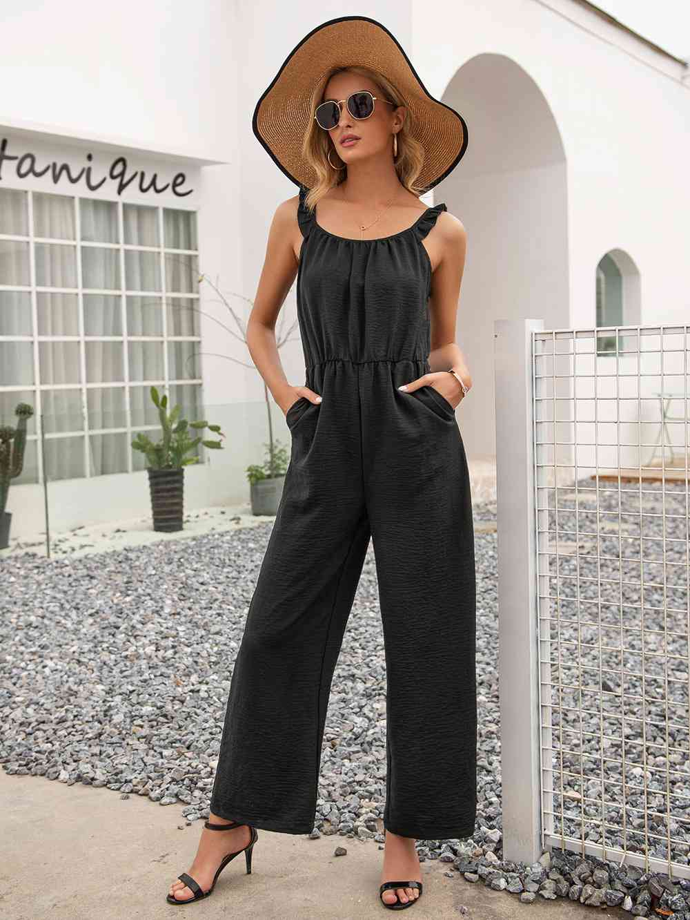 Round Neck Sleeveless Jumpsuit with Pockets - TRENDMELO