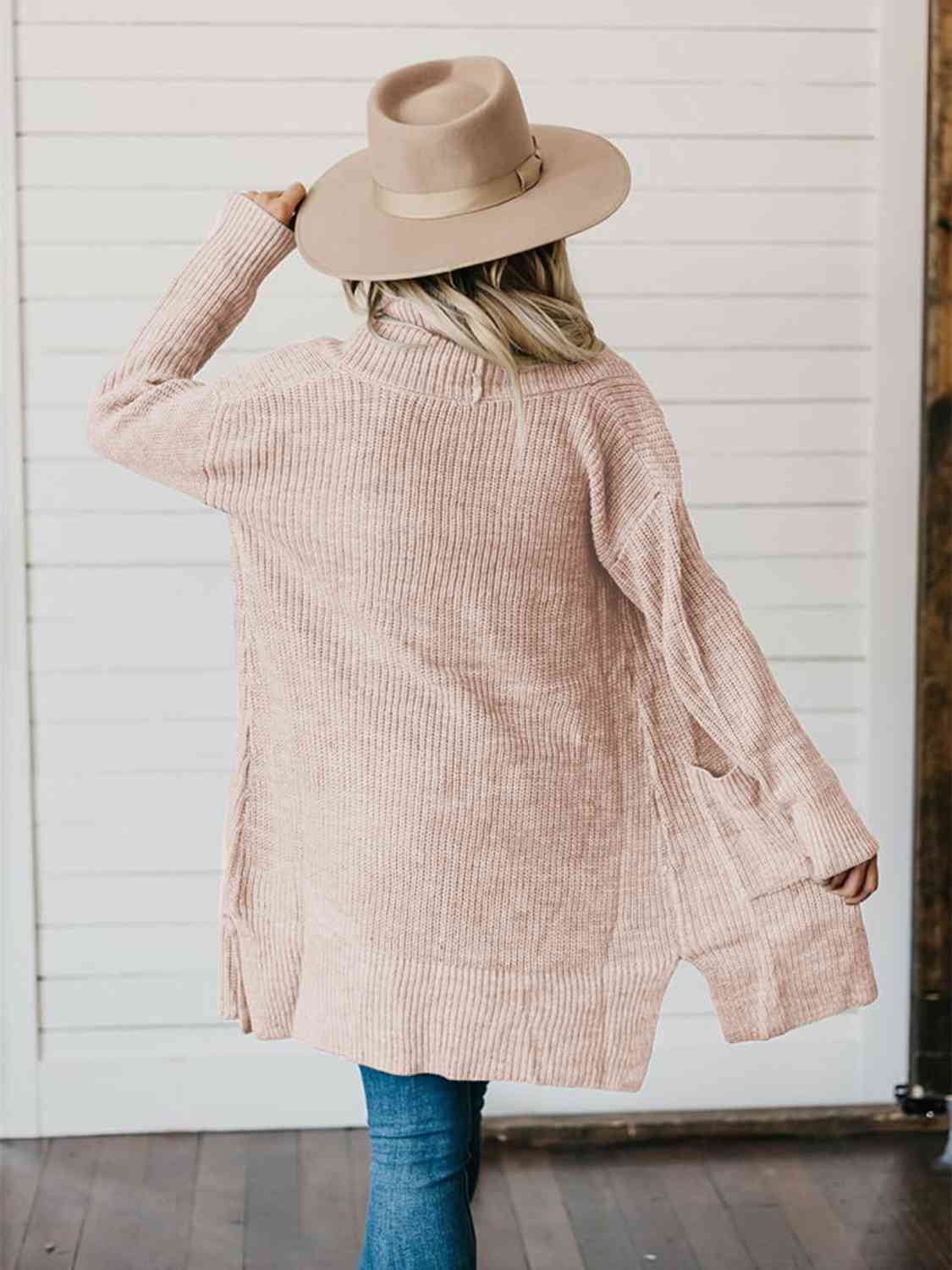 High-Low Open Front Cardigan with Pockets - TRENDMELO