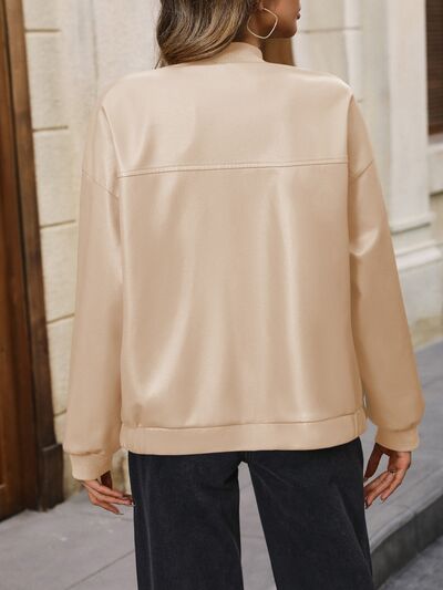 Zip Up Baseball Collar Dropped Shoulder Jacket - TRENDMELO