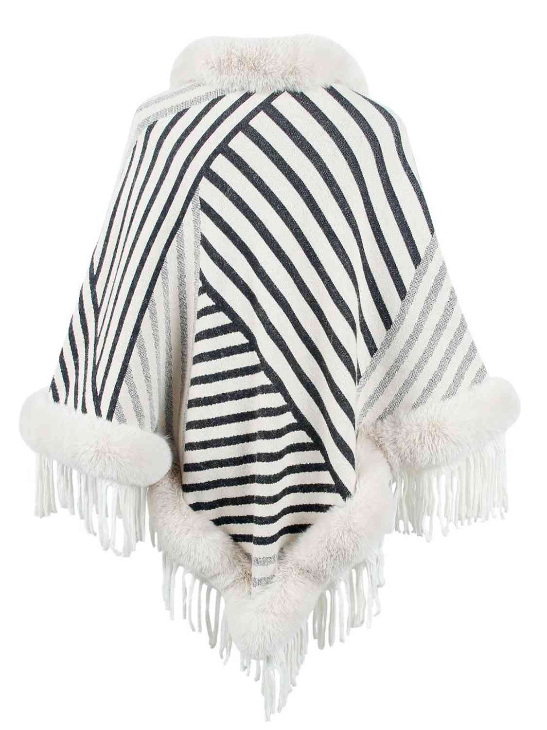 Striped Fringe Hem Poncho - TRENDMELO