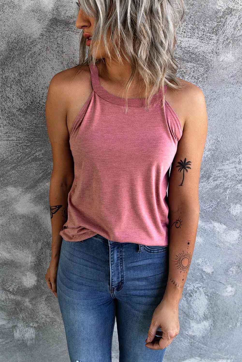 Curved Hem Grecian Tank Top - TRENDMELO