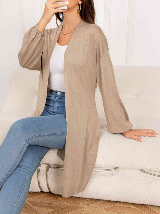 Dropped Shoulder Open Front Longline Cardigan - TRENDMELO