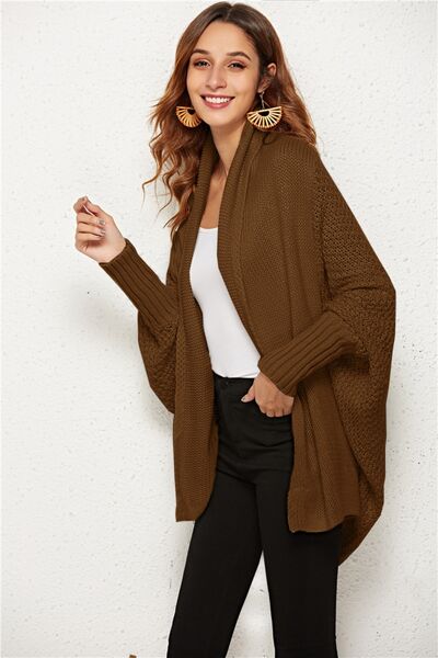 Open Front Batwing Sleeve Cardigan - TRENDMELO