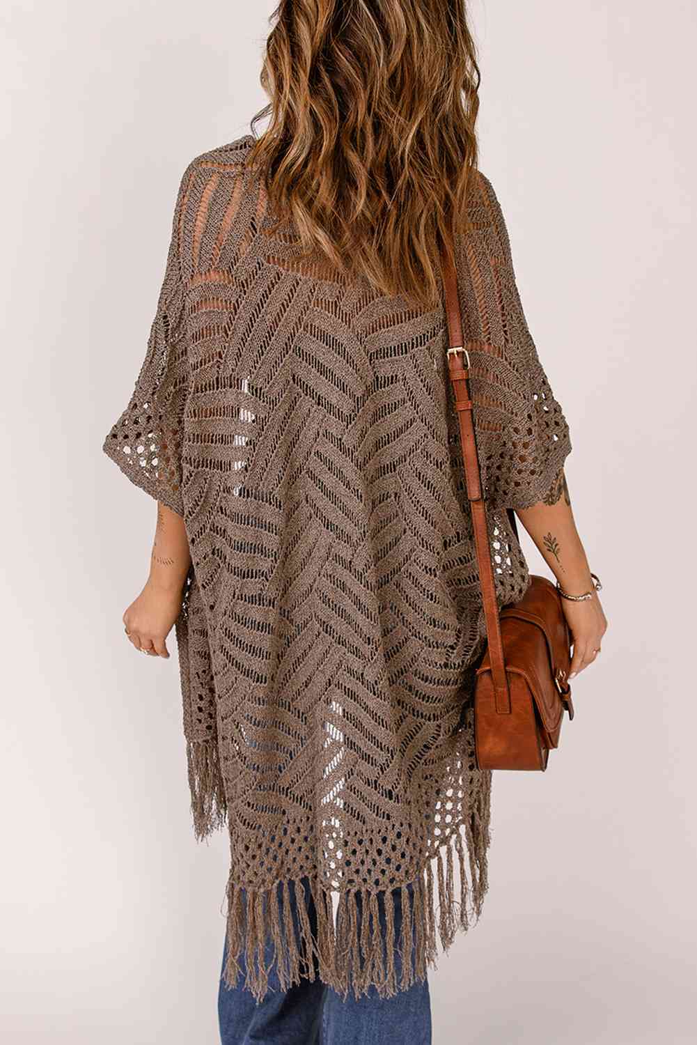 Fringe Hem Slit Open Front Cardigan - TRENDMELO