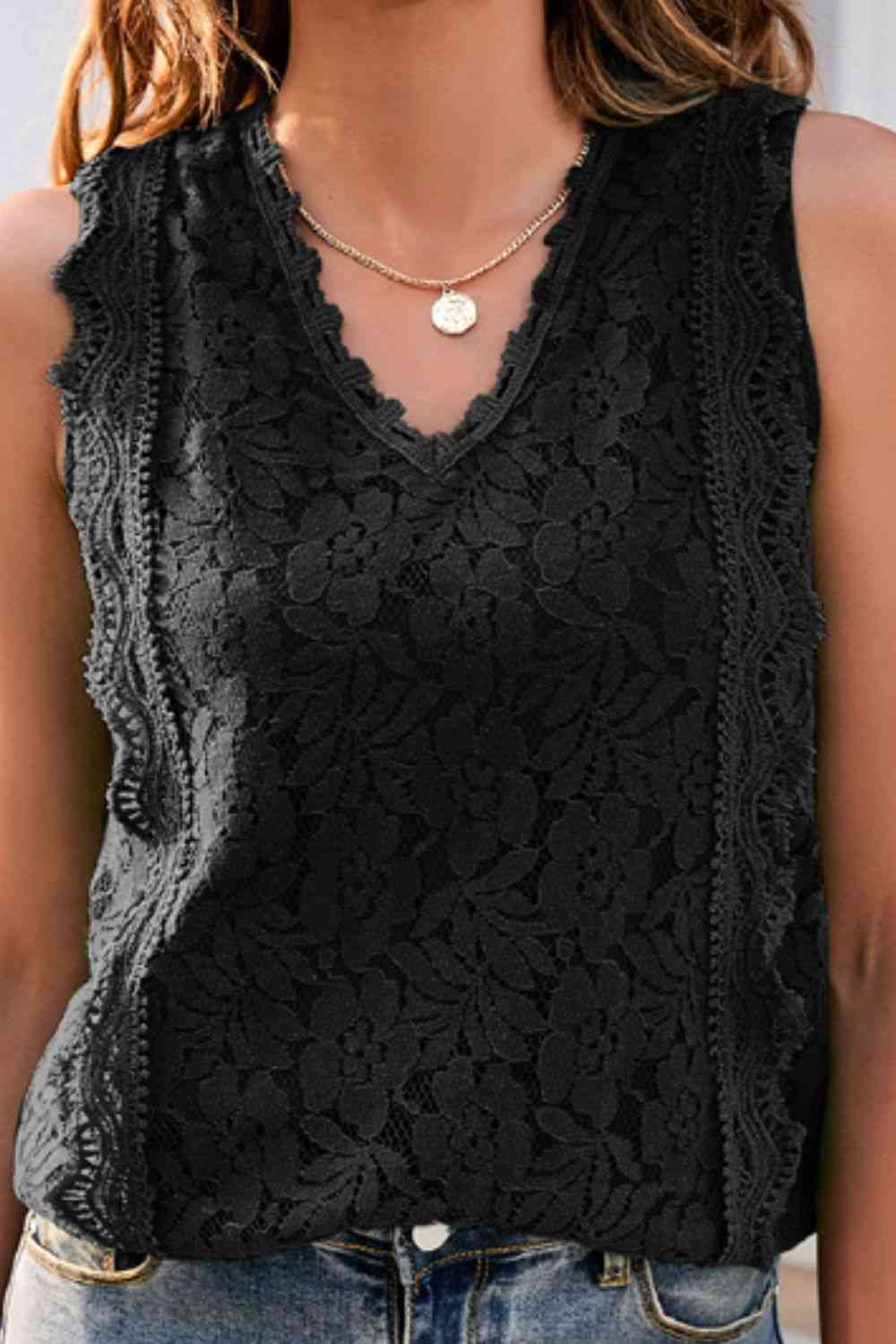 Lace V-Neck Tank - TRENDMELO