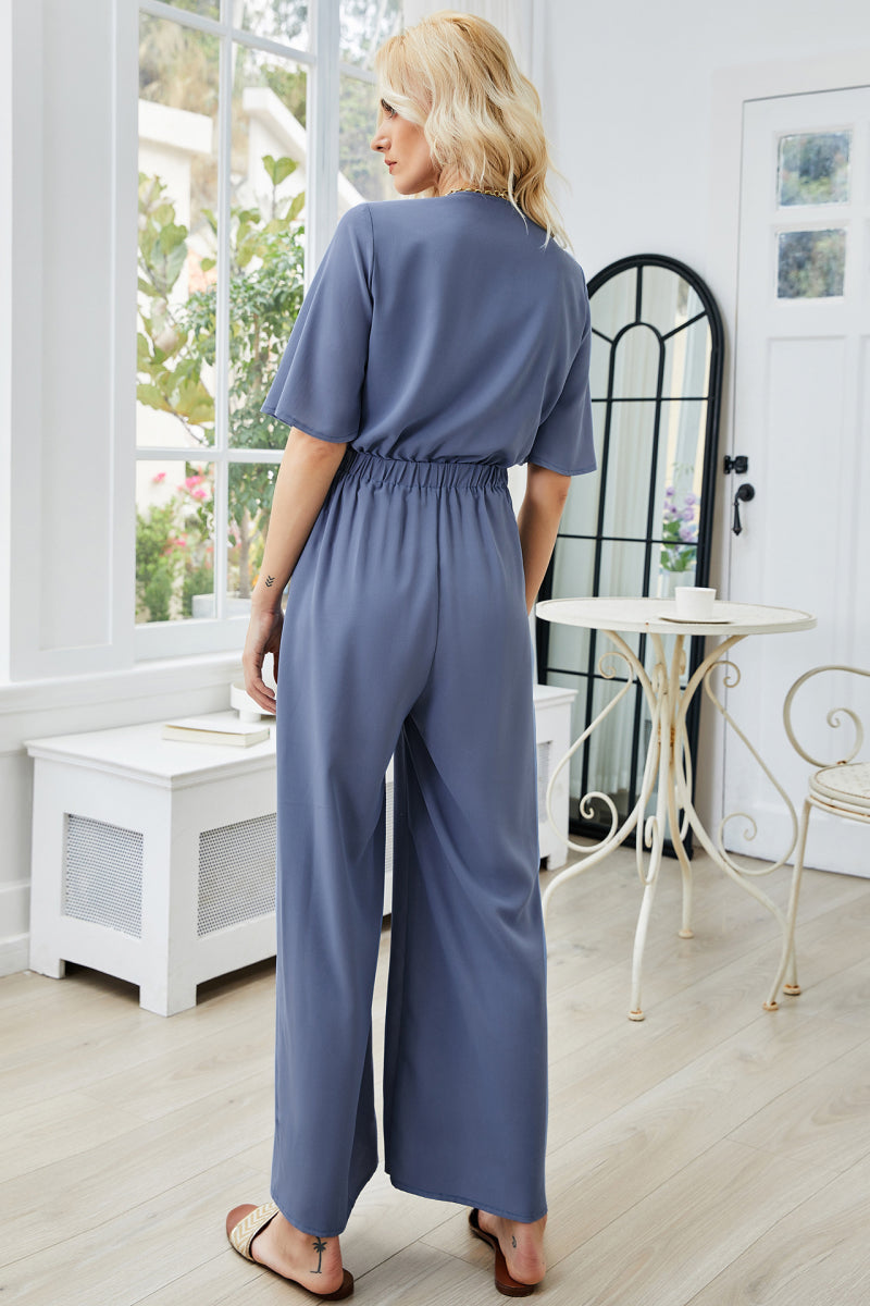 Tie Front Cutout Wide Leg Jumpsuit - TRENDMELO