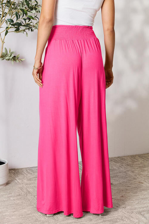 Double Take Full Size Smocked Wide Waistband Wide Leg Pants - TRENDMELO