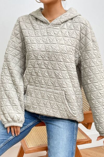 Quilted Long Sleeve Hoodie with Pocket - TRENDMELO