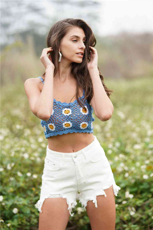 Floral Crochet Cropped Cami - TRENDMELO