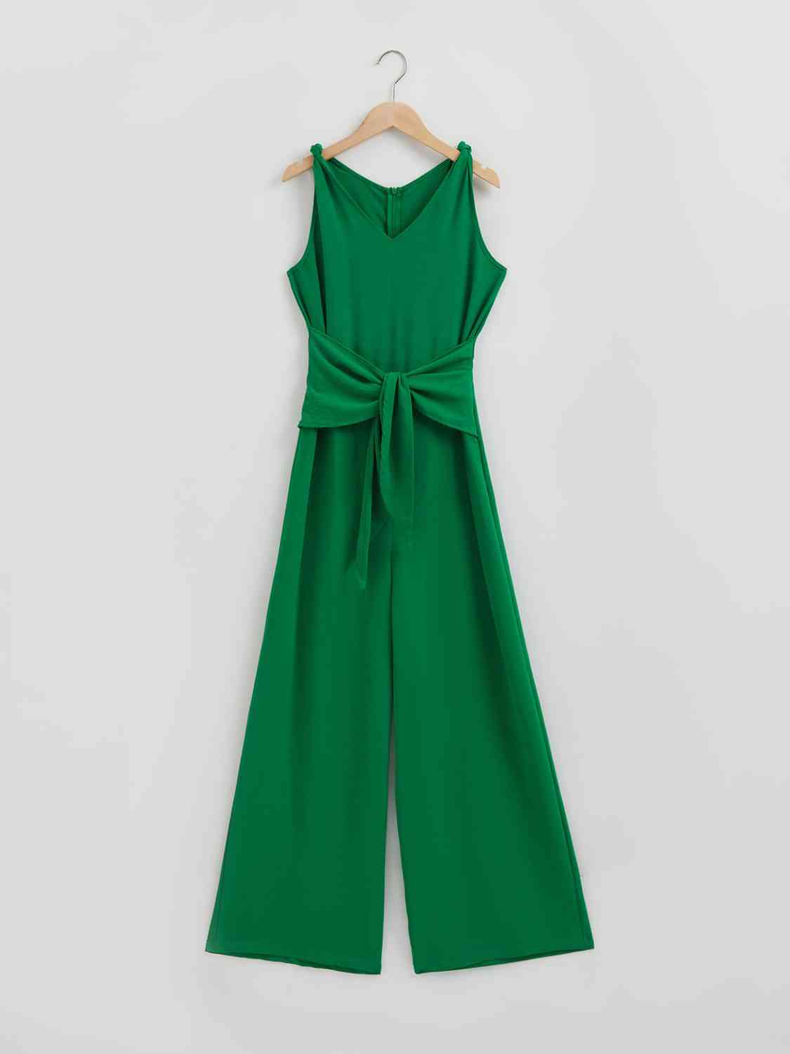 Knot Detail Tie Front Sleeveless Jumpsuit - TRENDMELO