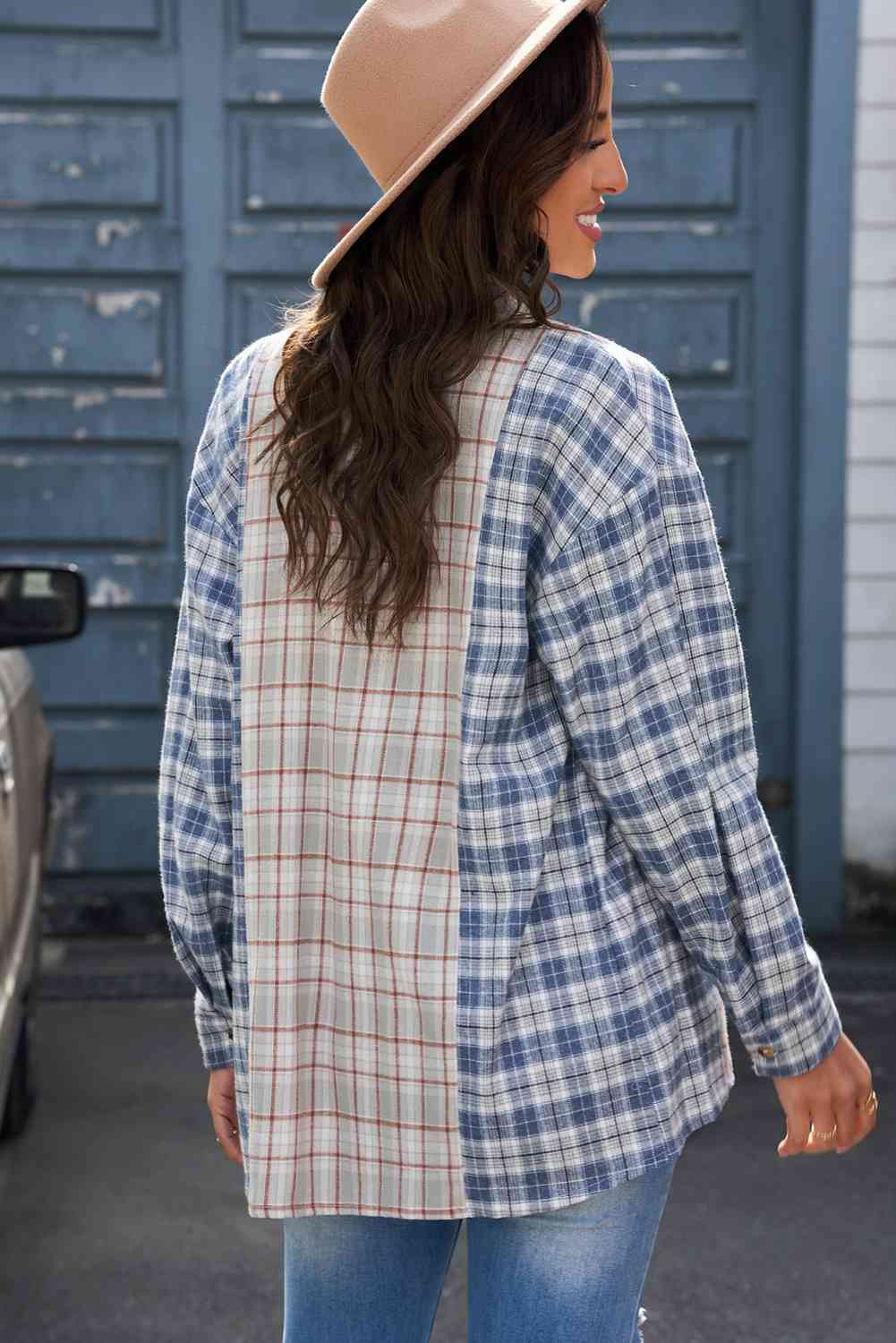 Plaid Contrast Button Front Shirt - TRENDMELO