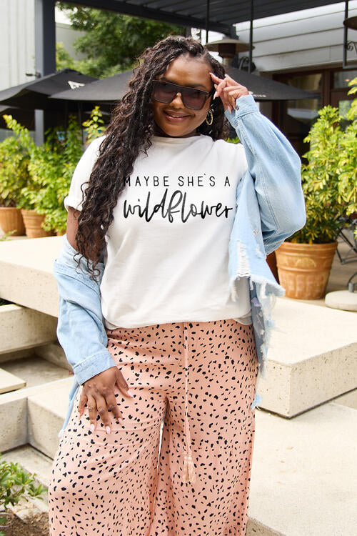 Simply Love Full Size MAYBE SHE'S A WILDFLOWER Short Sleeve T-Shirt - TRENDMELO