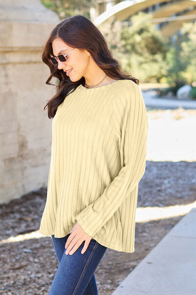 Basic Bae Full Size Ribbed Round Neck Long Sleeve Knit Top - TRENDMELO