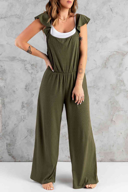 Flutter Sleeve Ribbed Jumpsuit - TRENDMELO