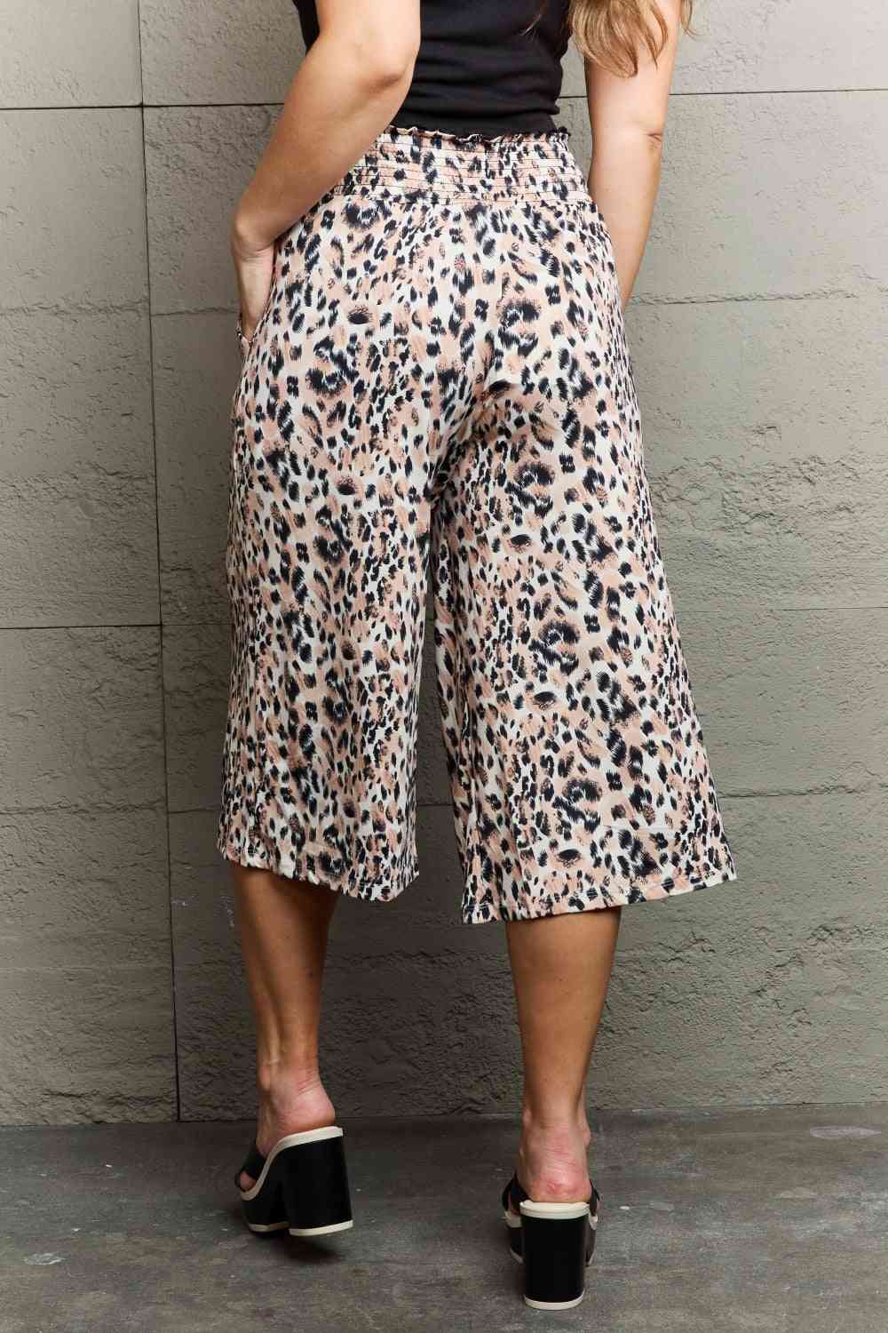 Ninexis Leopard High Waist Flowy Wide Leg Pants with Pockets - TRENDMELO