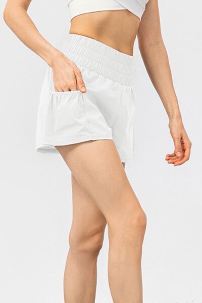 Elastic Waist Pocketed Active Shorts - TRENDMELO