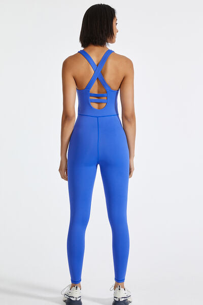 Crisscross Back Wide Strap Active Jumpsuit - TRENDMELO