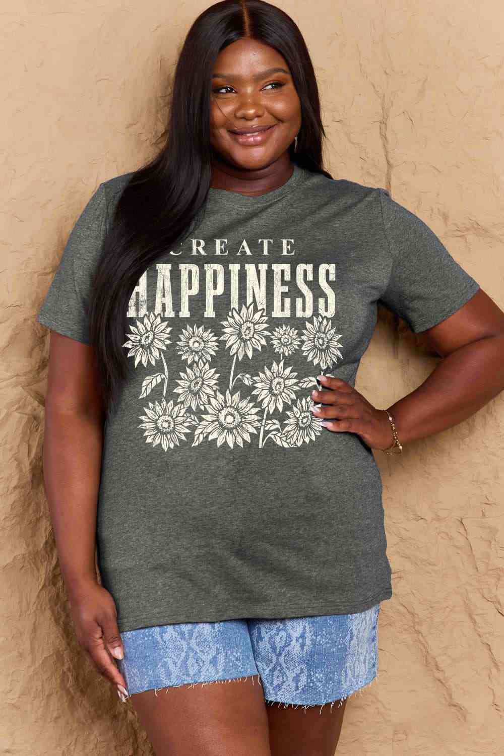 Simply Love Full Size CREATE HAPPINESS Graphic Cotton T-Shirt - TRENDMELO