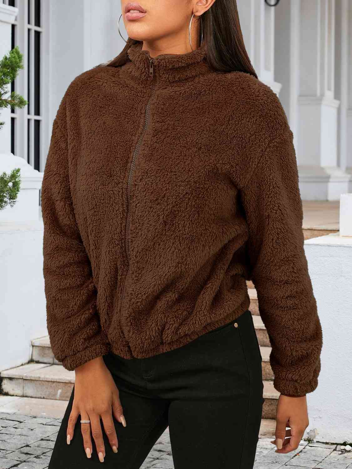 Zip Up Turtleneck Long Sleeve Jacket - TRENDMELO