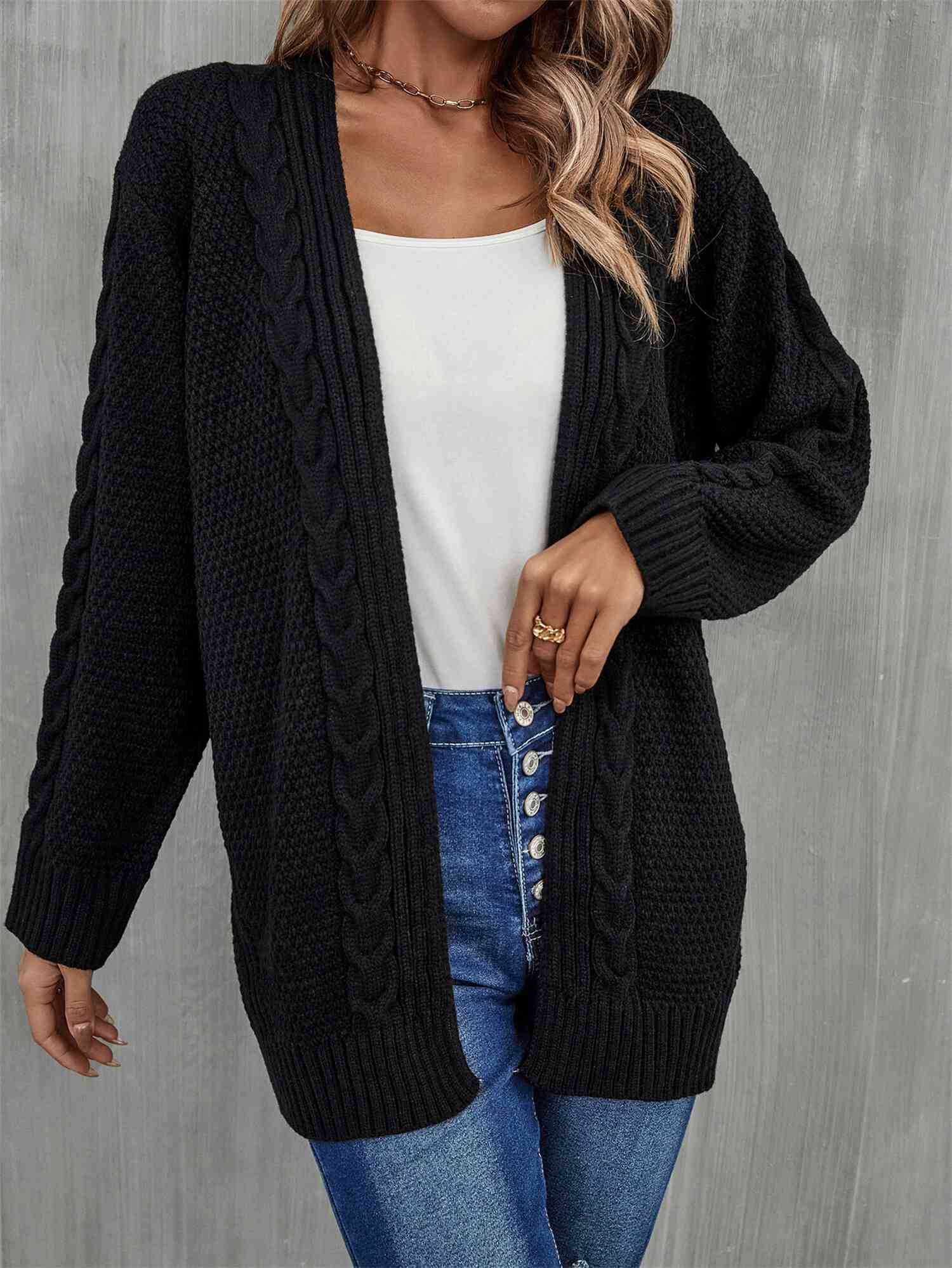 Warm Fall Mixed Knit Open Front Longline Cardigan - TRENDMELO